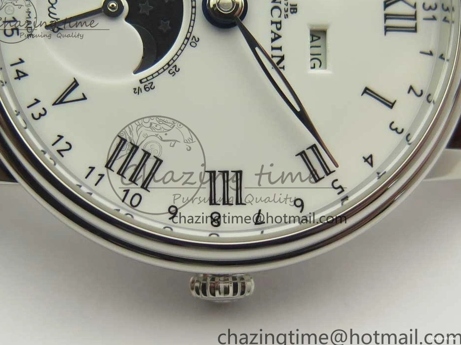 0712 Upgraded Villeret Quantième Complet 8 Jours SS Complicated Function OMF 1:1 Best Edition White Dial on Brown Leather Strap A 7983
